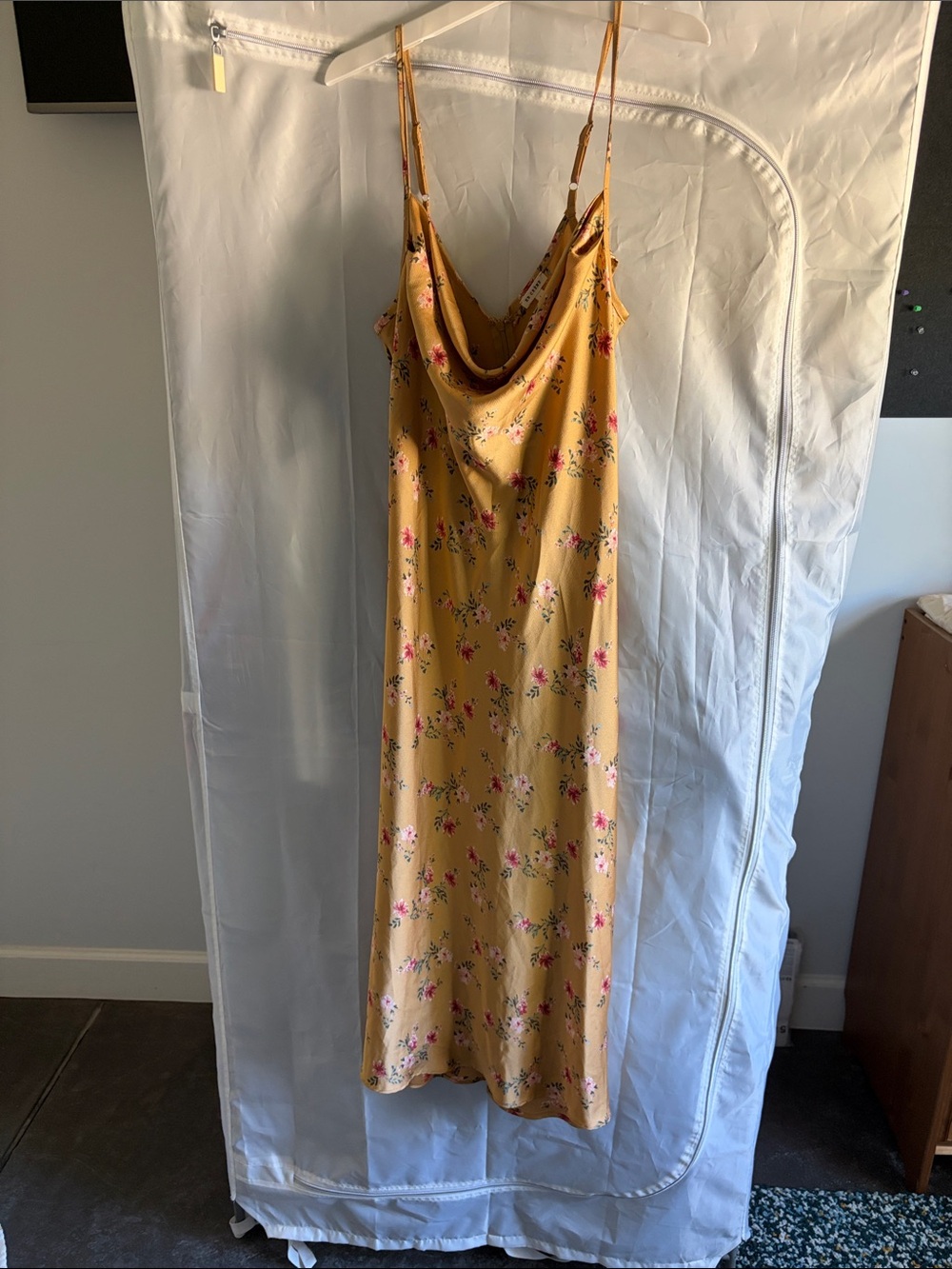 Sleeveless Yellow Floral Slip Dress - Lightweight Summer Dress (L)